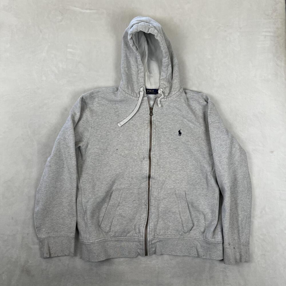 Polo Ralph Lauren Hoodie Mens 2XL Gray Full Zip Fleece Sweatshirt Pony Logo